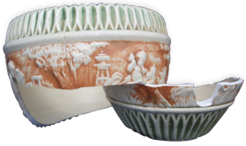 broken ceramic urn before ceramic repair